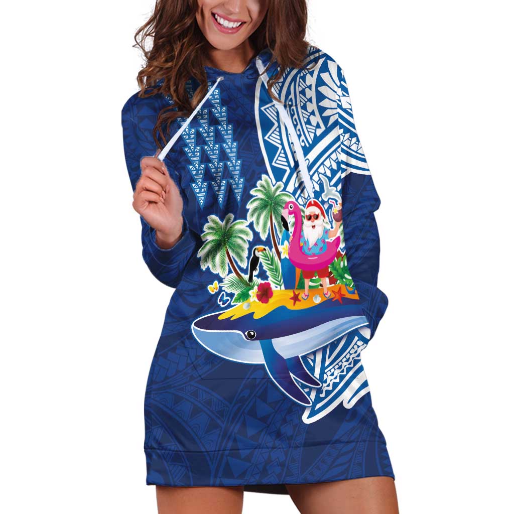 Hawaiian Mele Kalikimaka Hoodie Dress Funny Santa on Whale Island with Kakau Tattoos - Polynesian Pride