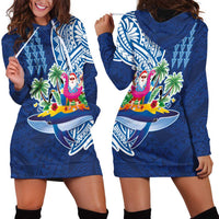 Hawaiian Mele Kalikimaka Hoodie Dress Funny Santa on Whale Island with Kakau Tattoos - Polynesian Pride