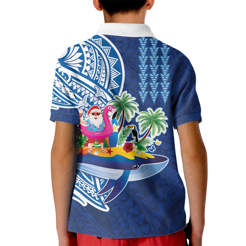 Hawaiian Mele Kalikimaka Kid Polo Shirt Funny Santa on Whale Island with Kakau Tattoos - Polynesian Pride
