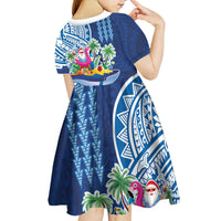Hawaiian Mele Kalikimaka Kid Short Sleeve Dress Funny Santa on Whale Island with Kakau Tattoos - Polynesian Pride