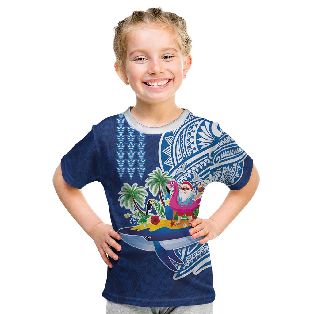 Hawaiian Mele Kalikimaka Kid T Shirt Funny Santa on Whale Island with Kakau Tattoos - Polynesian Pride