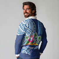 Hawaiian Mele Kalikimaka Long Sleeve Polo Shirt Funny Santa on Whale Island with Kakau Tattoos - Polynesian Pride