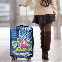 Hawaiian Mele Kalikimaka Luggage Cover Funny Santa on Whale Island with Kakau Tattoos - Polynesian Pride
