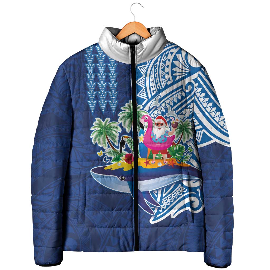 Hawaiian Mele Kalikimaka Padded Jacket Funny Santa on Whale Island with Kakau Tattoos - Polynesian Pride