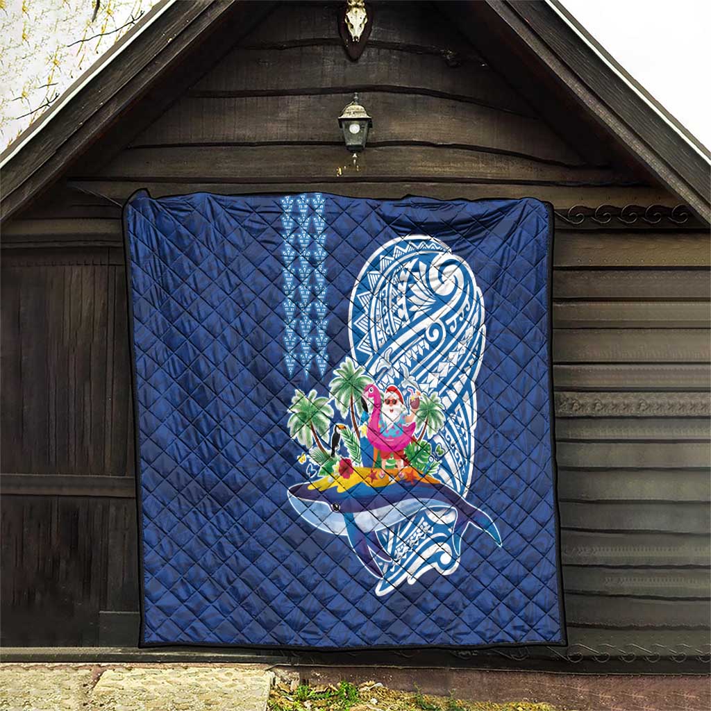 Hawaiian Mele Kalikimaka Quilt Funny Santa on Whale Island with Kakau Tattoos - Polynesian Pride
