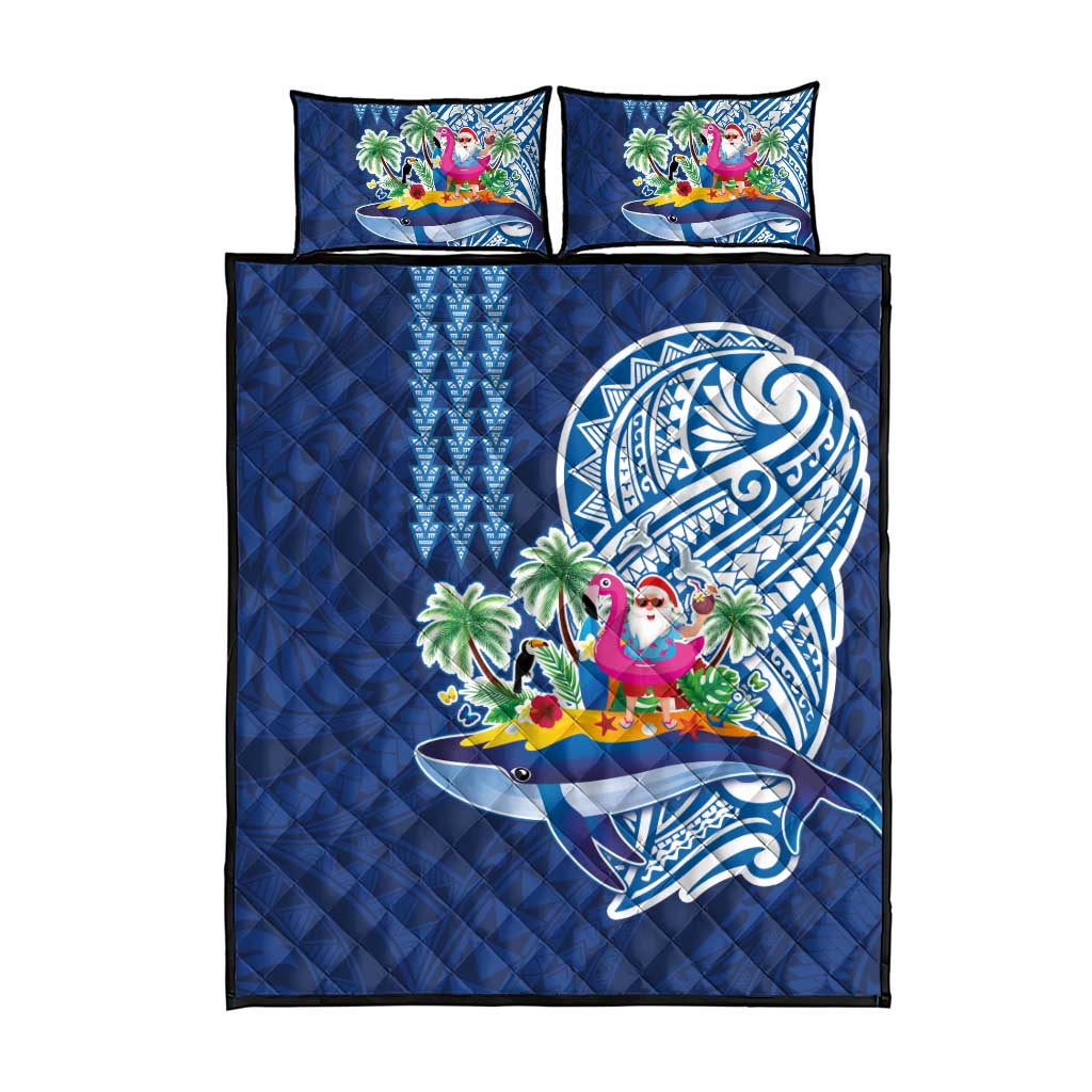 Hawaiian Mele Kalikimaka Quilt Bed Set Funny Santa on Whale Island with Kakau Tattoos - Polynesian Pride