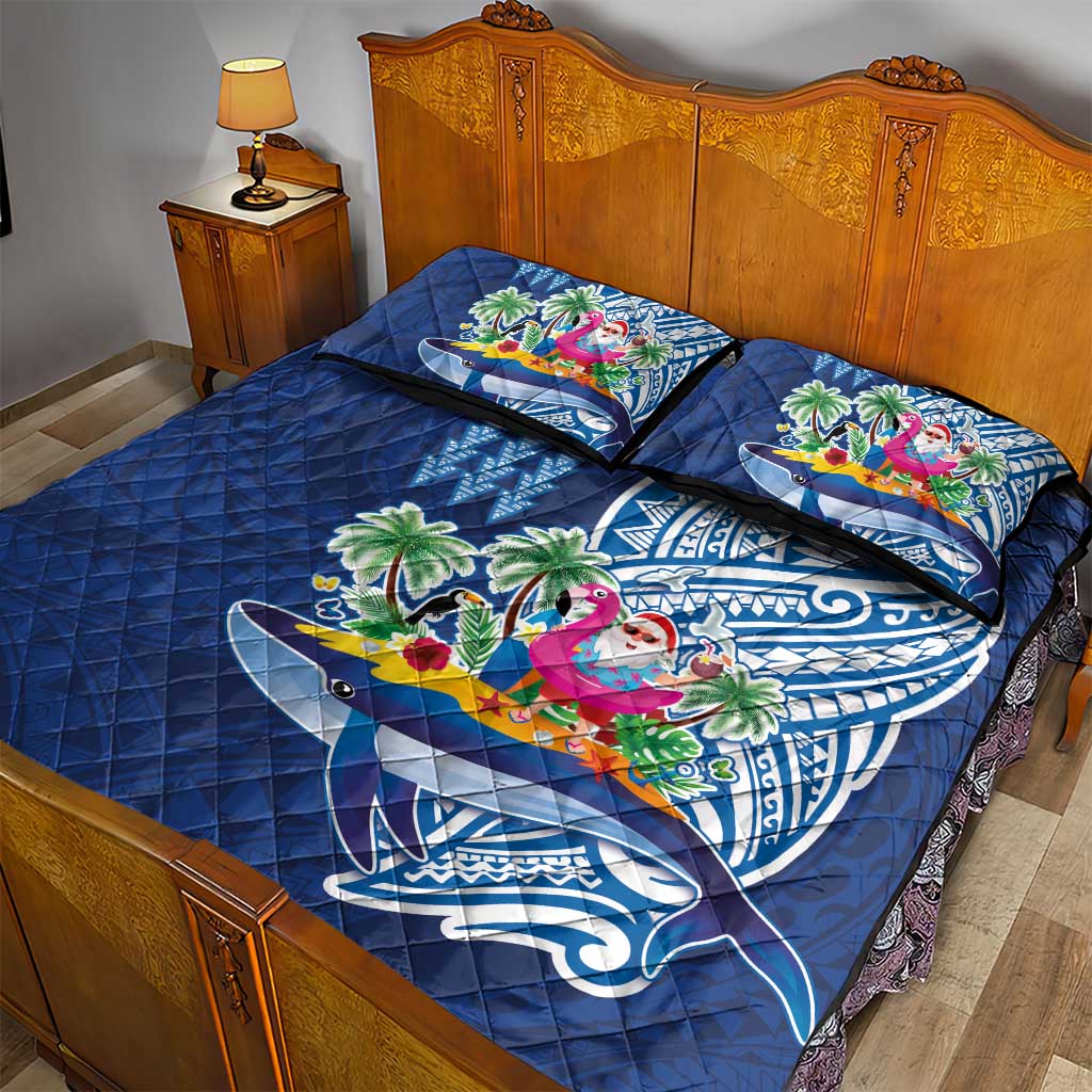 Hawaiian Mele Kalikimaka Quilt Bed Set Funny Santa on Whale Island with Kakau Tattoos - Polynesian Pride