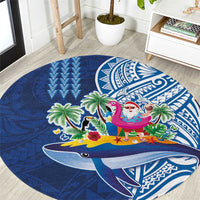 Hawaiian Mele Kalikimaka Round Carpet Funny Santa on Whale Island with Kakau Tattoos - Polynesian Pride