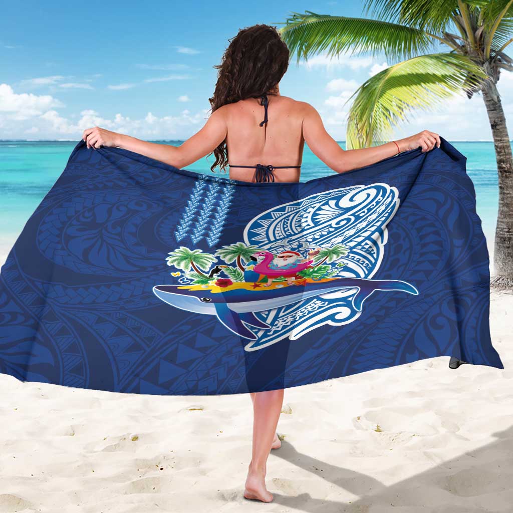 Hawaiian Mele Kalikimaka Sarong Funny Santa on Whale Island with Kakau Tattoos - Polynesian Pride