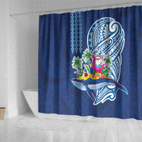 Hawaiian Mele Kalikimaka Shower Curtain Funny Santa on Whale Island with Kakau Tattoos - Polynesian Pride