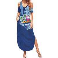 Hawaiian Mele Kalikimaka Summer Maxi Dress Funny Santa on Whale Island with Kakau Tattoos - Polynesian Pride