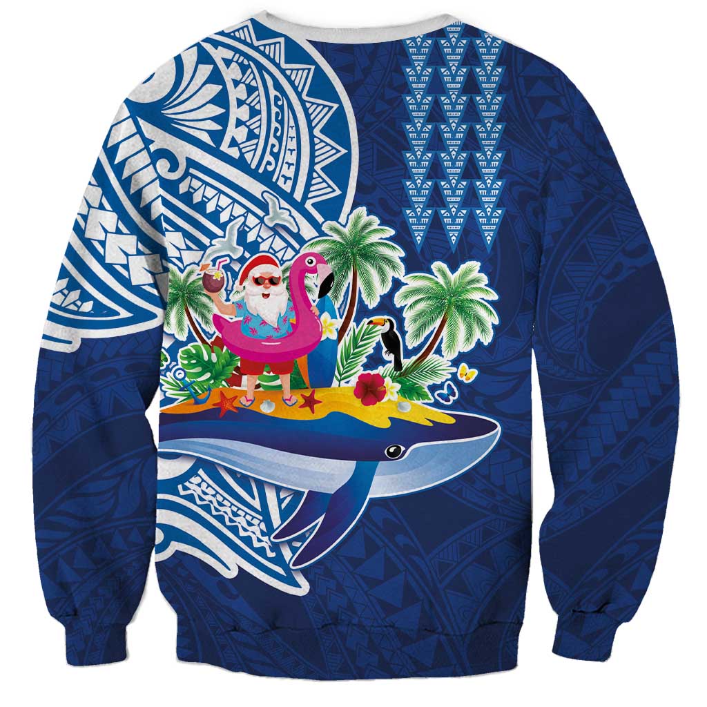 Hawaiian Mele Kalikimaka Sweatshirt Funny Santa on Whale Island with Kakau Tattoos - Polynesian Pride