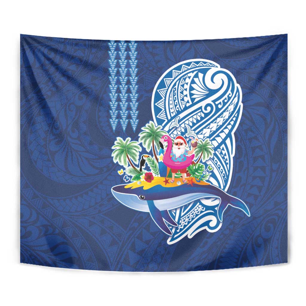 Hawaiian Mele Kalikimaka Tapestry Funny Santa on Whale Island with Kakau Tattoos - Polynesian Pride