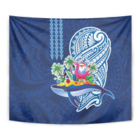 Hawaiian Mele Kalikimaka Tapestry Funny Santa on Whale Island with Kakau Tattoos - Polynesian Pride