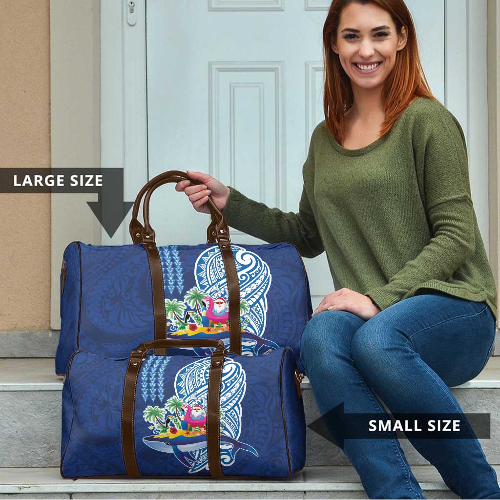 Hawaiian Mele Kalikimaka Travel Bag Funny Santa on Whale Island with Kakau Tattoos - Polynesian Pride