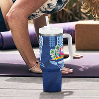 Hawaiian Mele Kalikimaka Tumbler With Handle Funny Santa on Whale Island with Kakau Tattoos - Polynesian Pride