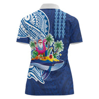 Hawaiian Mele Kalikimaka Women Polo Shirt Funny Santa on Whale Island with Kakau Tattoos - Polynesian Pride