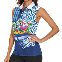 Hawaiian Mele Kalikimaka Women Sleeveless Polo Shirt Funny Santa on Whale Island with Kakau Tattoos - Polynesian Pride