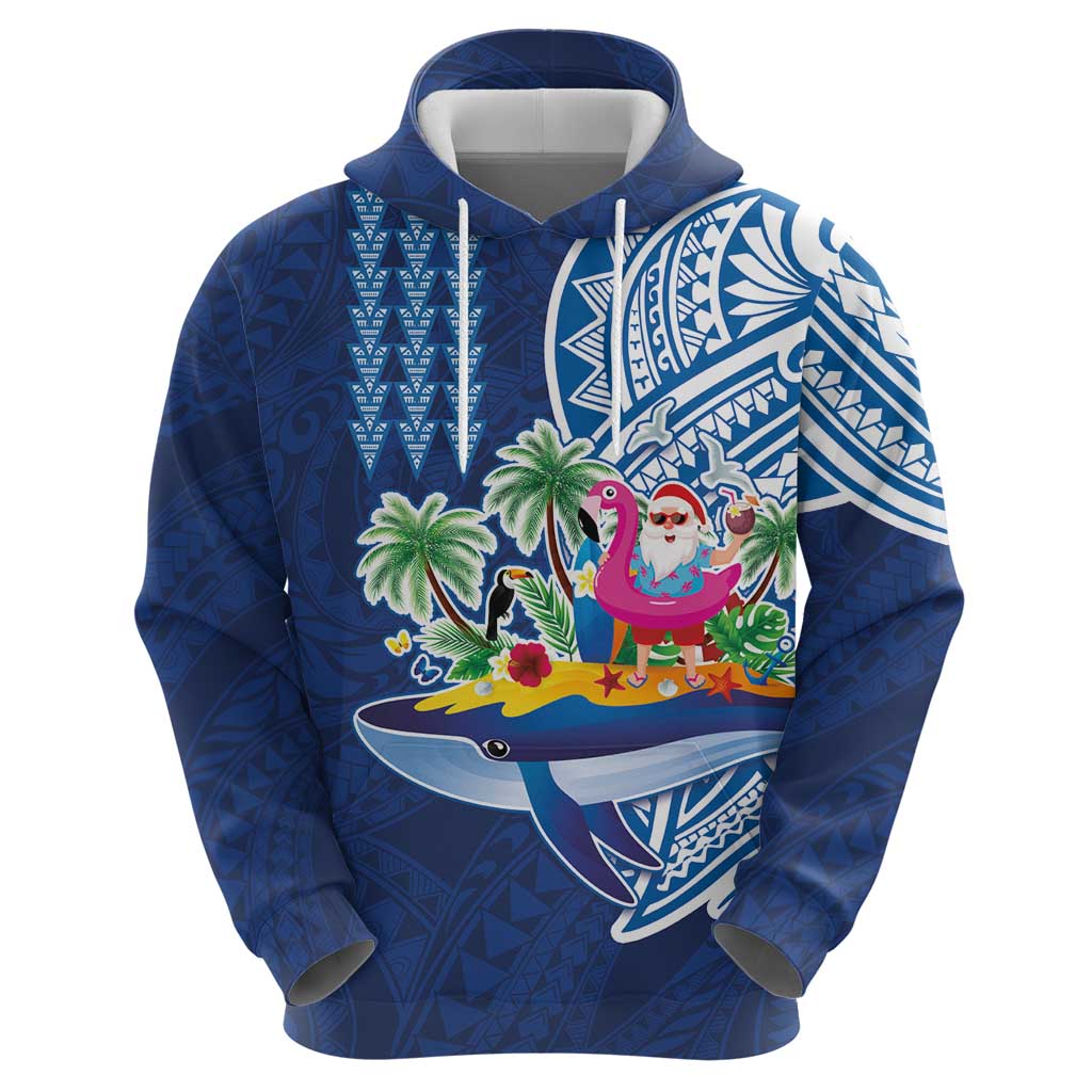 Hawaiian Mele Kalikimaka Zip Hoodie Funny Santa on Whale Island with Kakau Tattoos - Polynesian Pride
