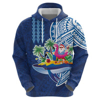 Hawaiian Mele Kalikimaka Zip Hoodie Funny Santa on Whale Island with Kakau Tattoos - Polynesian Pride