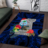 Guam Christmas Area Rug Santa Gift Latte Stone and Sea Turle Mix Hibiscus Chamorro Blue Style LT03