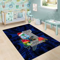 Guam Christmas Area Rug Santa Gift Latte Stone and Sea Turle Mix Hibiscus Chamorro Blue Style LT03