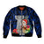 Guam Christmas Bomber Jacket Santa Gift Latte Stone and Sea Turle Mix Hibiscus Chamorro Blue Style LT03