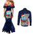 Guam Christmas Couples Matching Mermaid Dress and Long Sleeve Button Shirt Santa Gift Latte Stone and Sea Turle Mix Hibiscus Chamorro Blue Style LT03