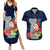 Guam Christmas Couples Matching Summer Maxi Dress and Hawaiian Shirt Santa Gift Latte Stone and Sea Turle Mix Hibiscus Chamorro Blue Style LT03