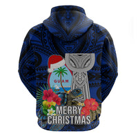 Guam Christmas Hoodie Santa Gift Latte Stone and Sea Turle Mix Hibiscus Chamorro Blue Style LT03