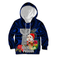 Guam Christmas Kid Hoodie Santa Gift Latte Stone and Sea Turle Mix Hibiscus Chamorro Blue Style LT03