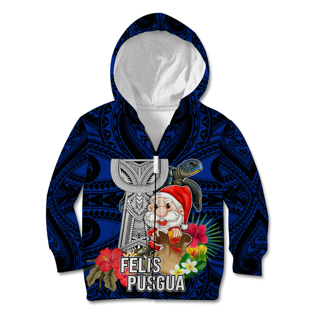 Guam Christmas Kid Hoodie Santa Gift Latte Stone and Sea Turle Mix Hibiscus Chamorro Blue Style LT03
