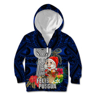Guam Christmas Kid Hoodie Santa Gift Latte Stone and Sea Turle Mix Hibiscus Chamorro Blue Style LT03