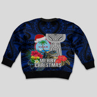 Guam Christmas Kid Ugly Christmas Sweater Santa Gift Latte Stone and Sea Turle Mix Hibiscus Chamorro Blue Style LT03