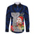 Guam Christmas Long Sleeve Button Shirt Santa Gift Latte Stone and Sea Turle Mix Hibiscus Chamorro Blue Style LT03