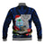 Custom Guam Christmas Baseball Jacket Santa Gift Latte Stone and Sea Turle Mix Hibiscus Chamorro Blue Style LT03