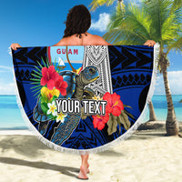 Custom Guam Christmas Beach Blanket Santa Gift Latte Stone and Sea Turle Mix Hibiscus Chamorro Blue Style LT03
