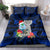 Custom Guam Christmas Bedding Set Santa Gift Latte Stone and Sea Turle Mix Hibiscus Chamorro Blue Style LT03