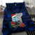 Custom Guam Christmas Bedding Set Santa Gift Latte Stone and Sea Turle Mix Hibiscus Chamorro Blue Style LT03