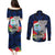 Custom Guam Christmas Couples Matching Puletasi Dress and Long Sleeve Button Shirt Santa Gift Latte Stone and Sea Turle Mix Hibiscus Chamorro Blue Style LT03