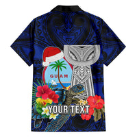 Custom Guam Christmas Family Matching Puletasi Dress and Hawaiian Shirt Santa Gift Latte Stone and Sea Turle Mix Hibiscus Chamorro Blue Style LT03