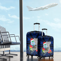 Custom Guam Christmas Luggage Cover Santa Gift Latte Stone and Sea Turle Mix Hibiscus Chamorro Blue Style LT03