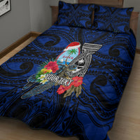 Custom Guam Christmas Quilt Bed Set Santa Gift Latte Stone and Sea Turle Mix Hibiscus Chamorro Blue Style LT03