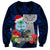 Custom Guam Christmas Sweatshirt Santa Gift Latte Stone and Sea Turle Mix Hibiscus Chamorro Blue Style LT03