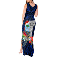 Custom Guam Christmas Tank Maxi Dress Santa Gift Latte Stone and Sea Turle Mix Hibiscus Chamorro Blue Style LT03