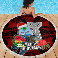 Guam Christmas Beach Blanket Santa Gift Latte Stone and Sea Turle Mix Hibiscus Chamorro Red Style LT03