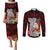 Guam Christmas Couples Matching Puletasi Dress and Long Sleeve Button Shirt Santa Gift Latte Stone and Sea Turle Mix Hibiscus Chamorro Red Style LT03