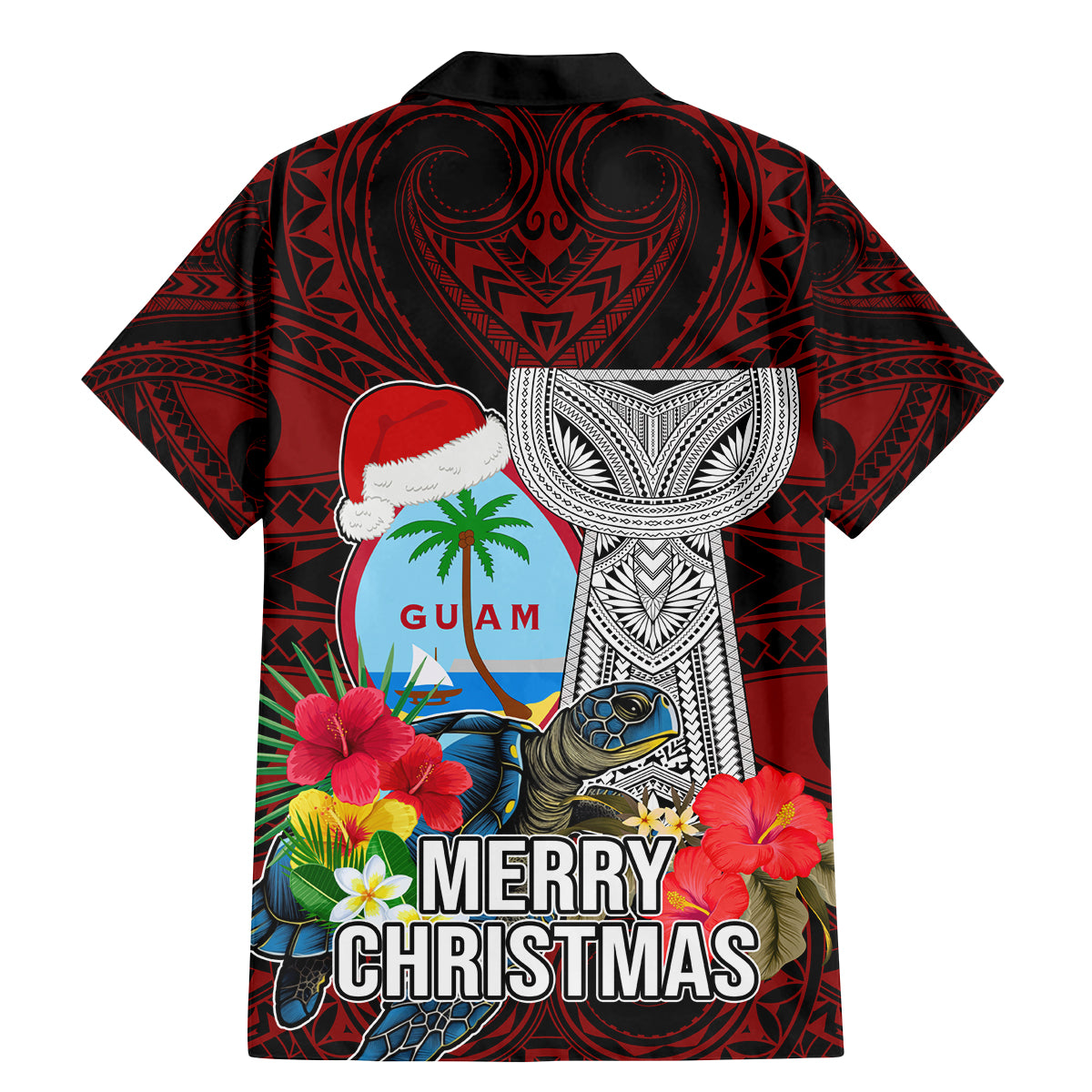 Guam Christmas Family Matching Mermaid Dress and Hawaiian Shirt Santa Gift Latte Stone and Sea Turle Mix Hibiscus Chamorro Red Style LT03