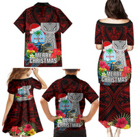 Guam Christmas Family Matching Puletasi Dress and Hawaiian Shirt Santa Gift Latte Stone and Sea Turle Mix Hibiscus Chamorro Red Style LT03