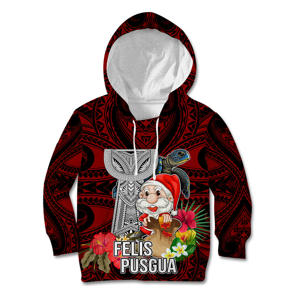 Guam Christmas Kid Hoodie Santa Gift Latte Stone and Sea Turle Mix Hibiscus Chamorro Red Style LT03